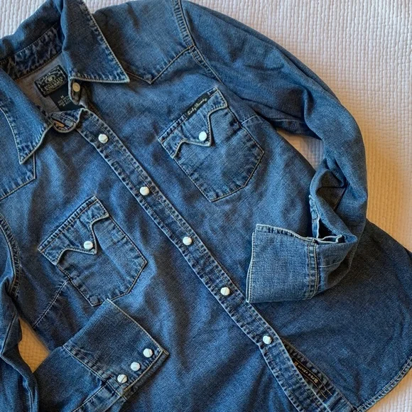 Lucky Brand Blue Denim Shirt with Snap Close - Picture 6 of 16